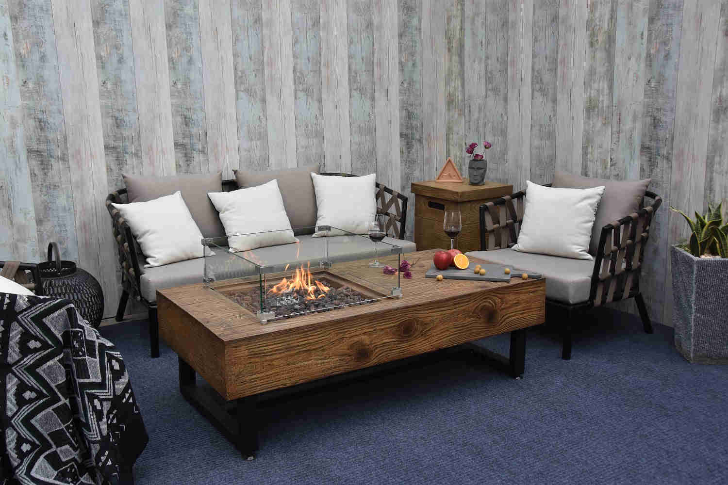 Naples Outdoor Reinforced Concrete Fire Pit Coffee Table - 28 Inch - Multi-Season Use