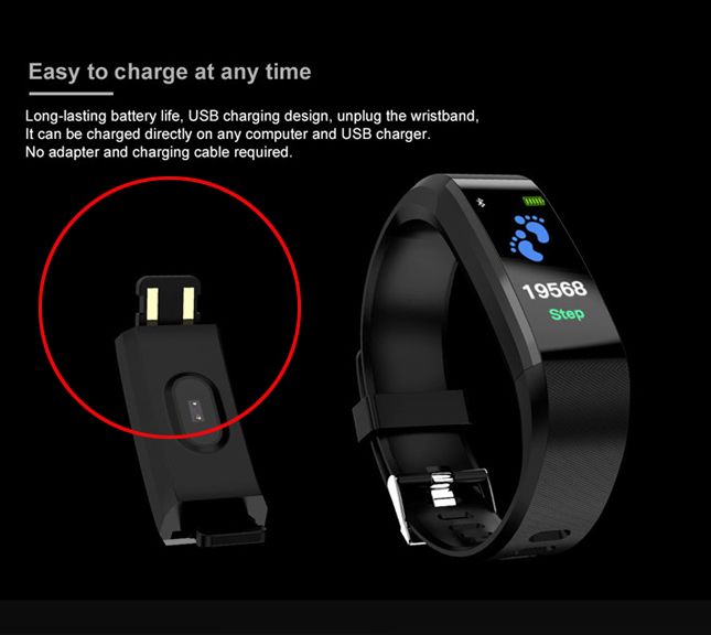 115Plus Smart Bracelet with Heart Rate and Blood Pressure Monitor, Fitness Tracker