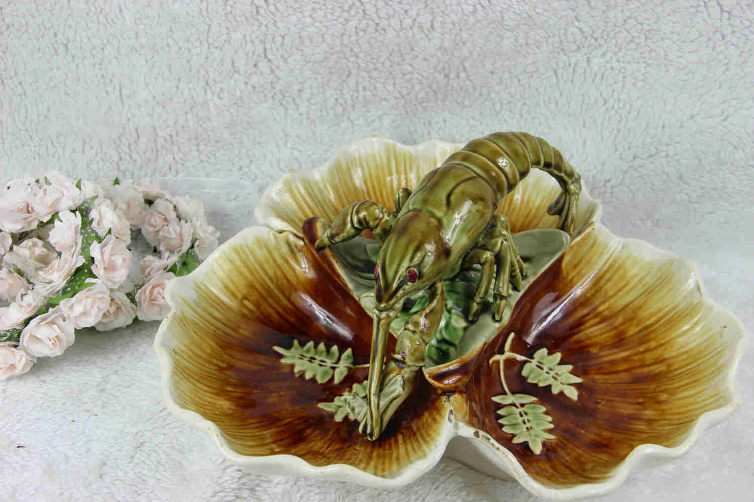 Antique Choisy le Roi Majolica Lobster Triform Centerpiece Bowl