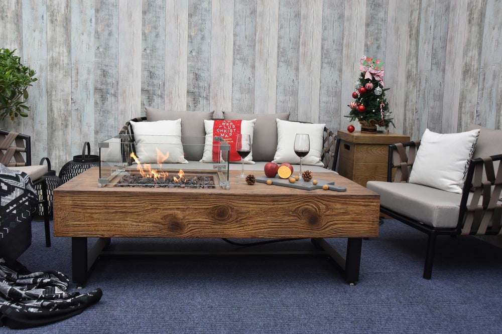 Naples Outdoor Reinforced Concrete Fire Pit Coffee Table - 28 Inch - Multi-Season Use