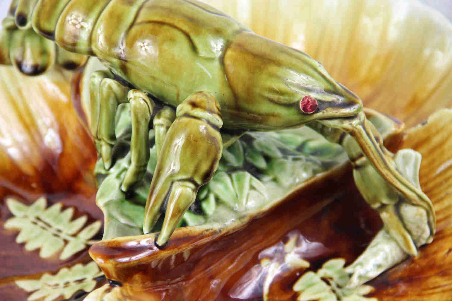Antique Choisy le Roi Majolica Lobster Triform Centerpiece Bowl