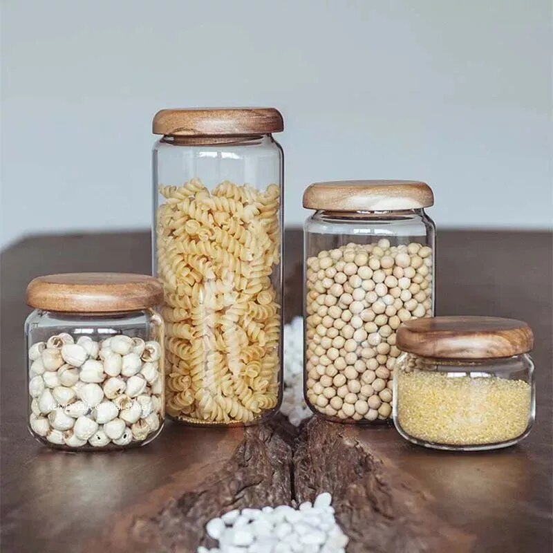 Wilder Collection Acacia Wood & Glass Sealable Food Storage Jars