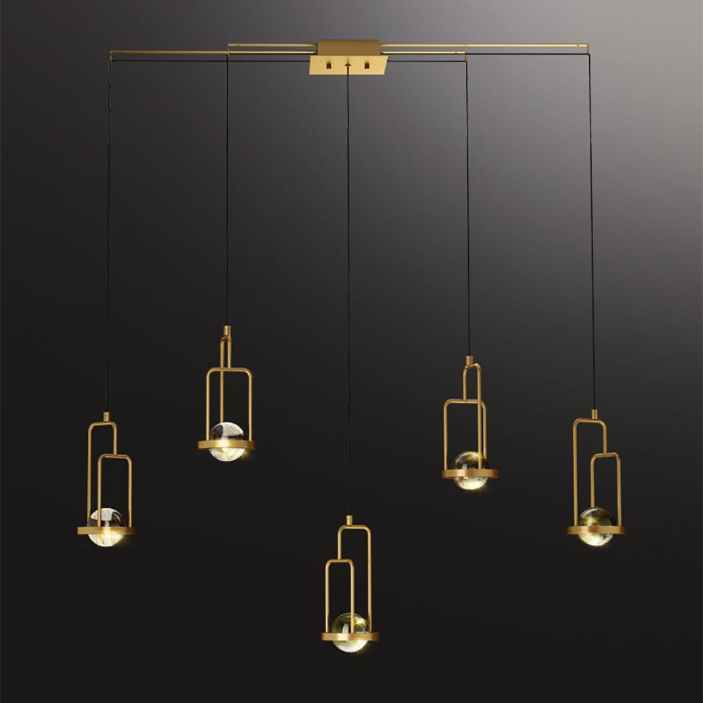 5-Light Kitchen Island Light Crystal Linear Pendant Light in Gold
