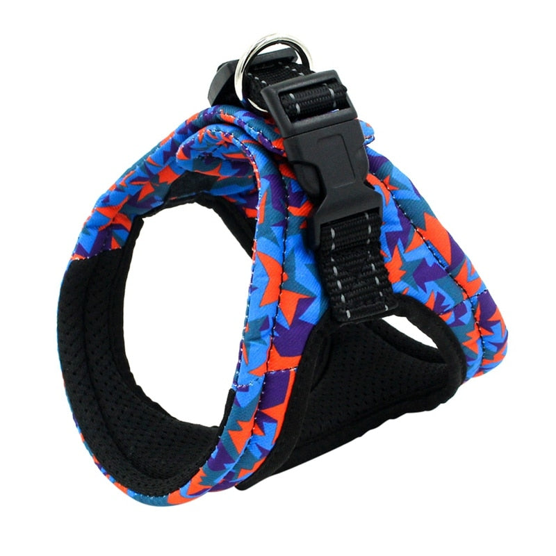 Adjustable Breathable Pet Dog Harness for Small & Medium Dogs - Printed Puppy Vest for Outdoor Walking