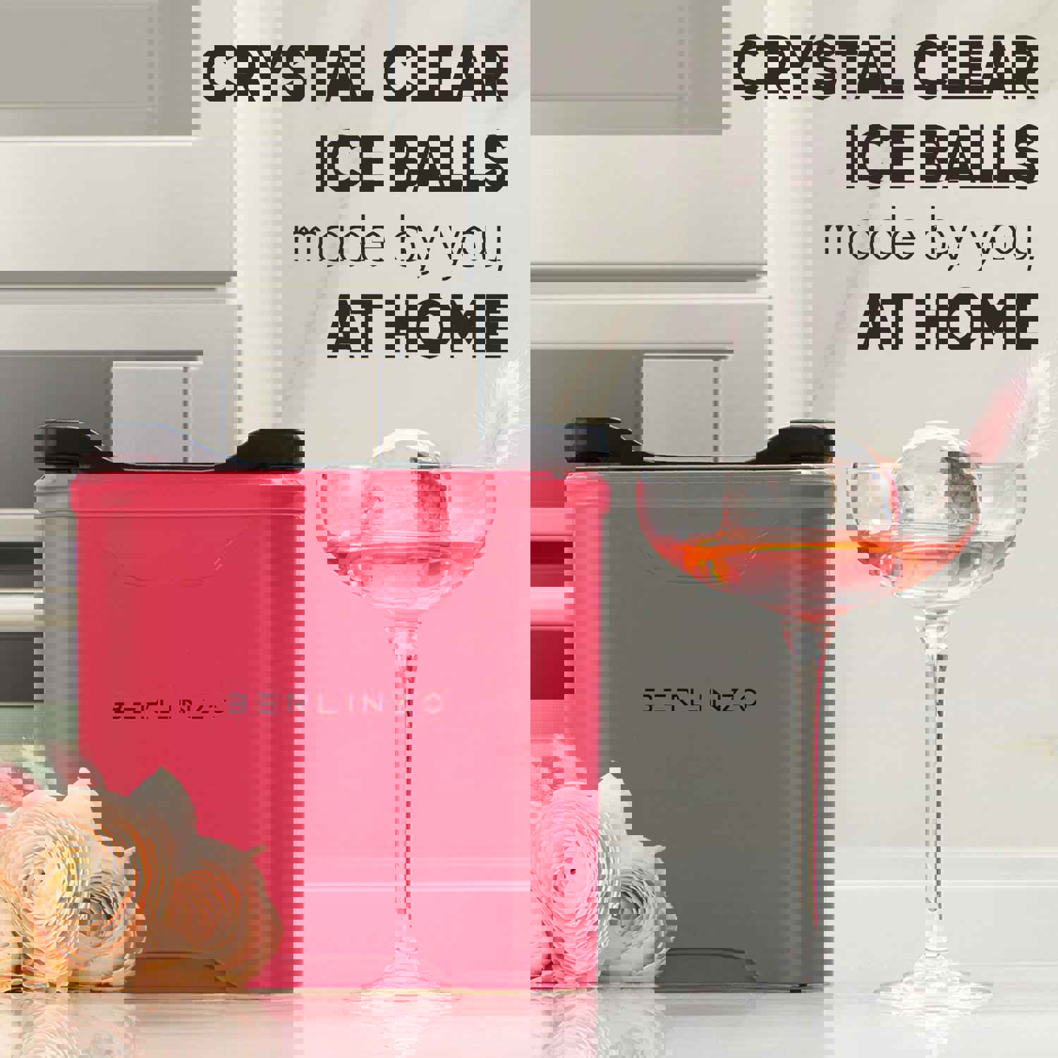 Berlinzo Premium Clear Ice Ball Maker [2024 Upgraded] - Large 2.4-inch Crystal Clear Ice Balls for Whiskey Cocktail