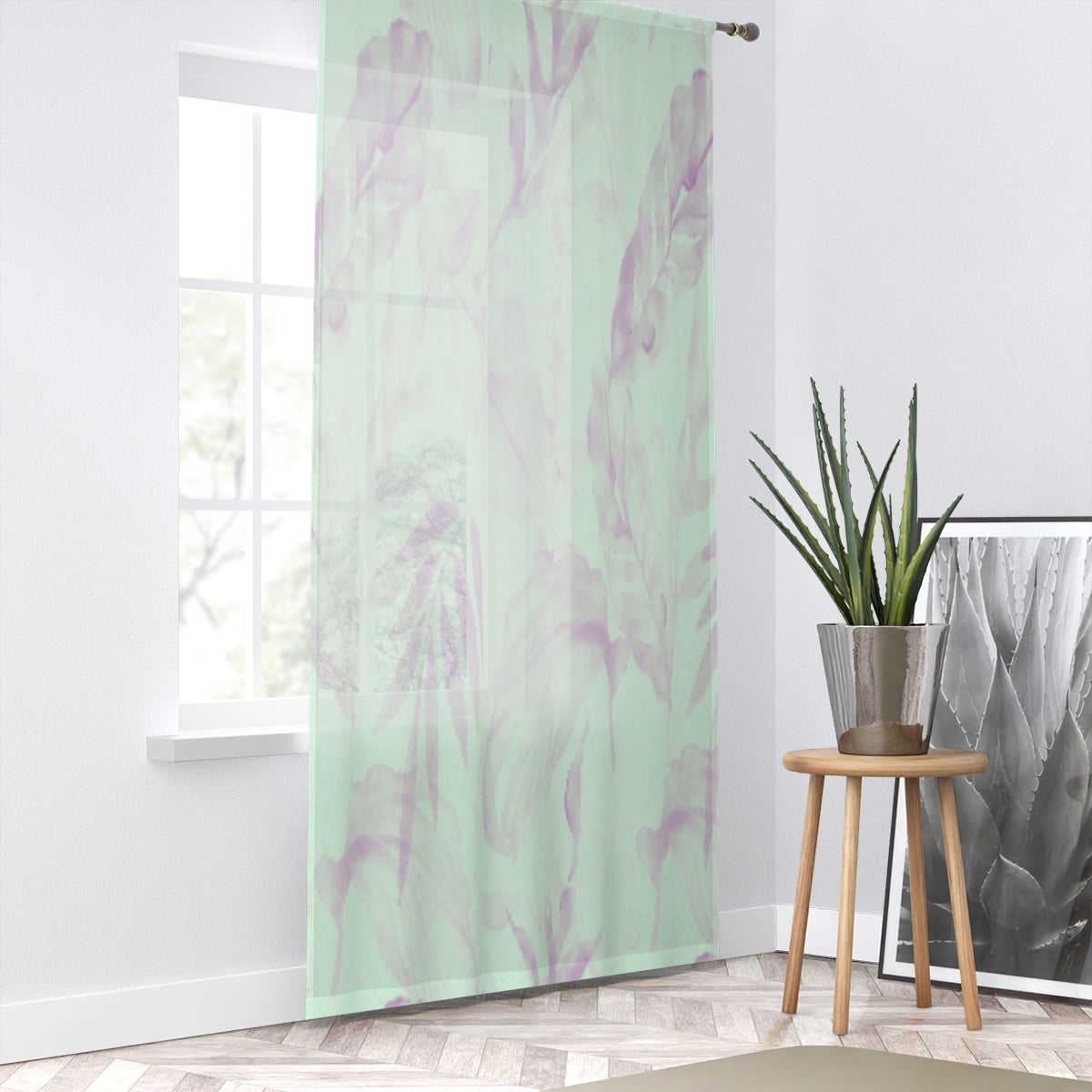 BLUE WATERCOLOR LEAVES - SHEER Window Curtain