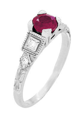 1920s Art Deco Platinum Ruby and Diamond Engagement Ring