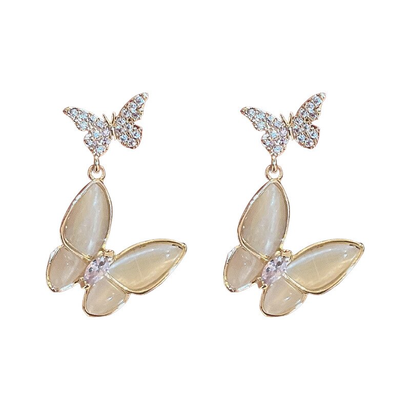 Elegant Double Butterfly Zircon Opal Pendant Earrings for Women