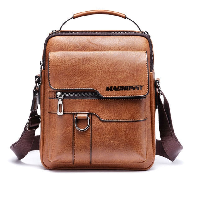 Men's Leather Crossbody Shoulder Bag with Multiple Pockets
