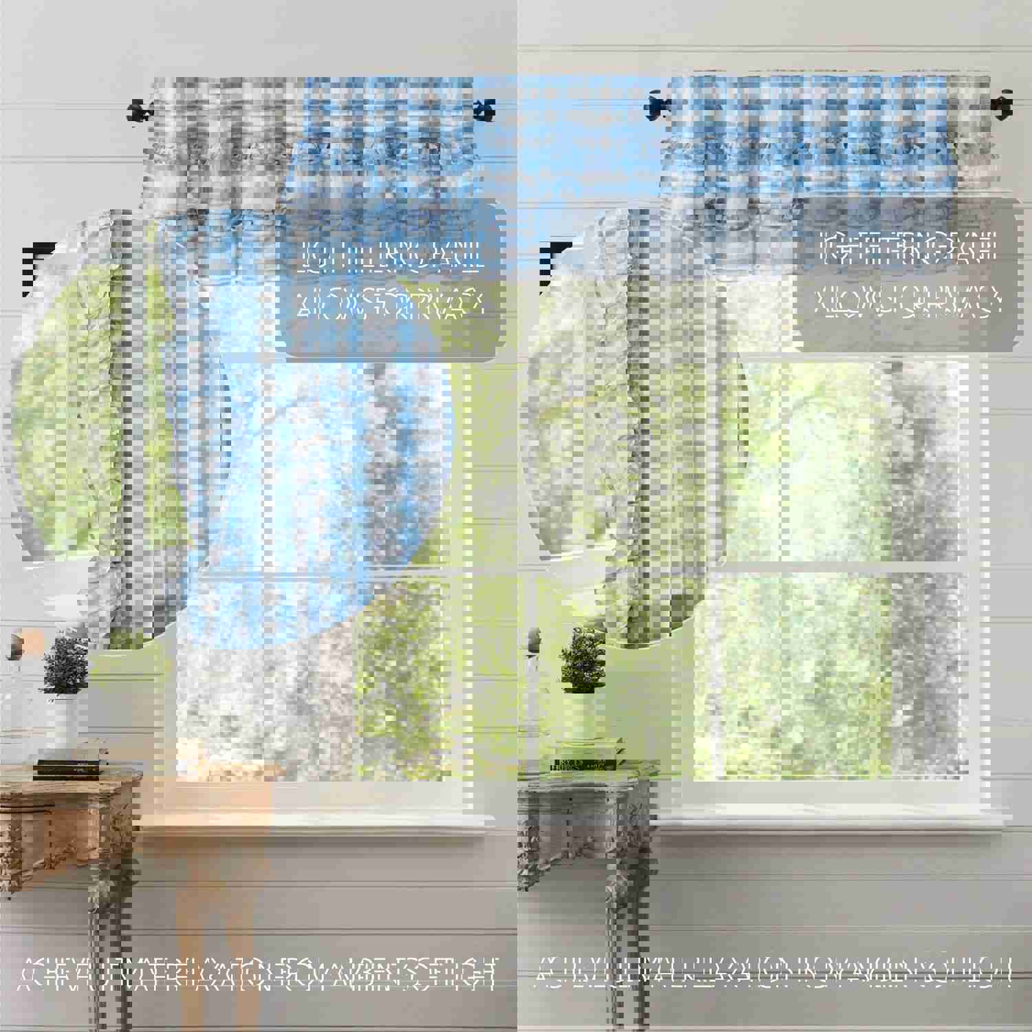 Annie Buffalo Blue Check Ruffled Valance 16x72 - Farmhouse Style Window Curtain