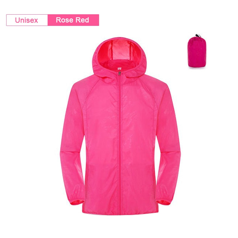Unisex Waterproof Camping Rain Jacket with Sun Protection and Quick-Dry Feature