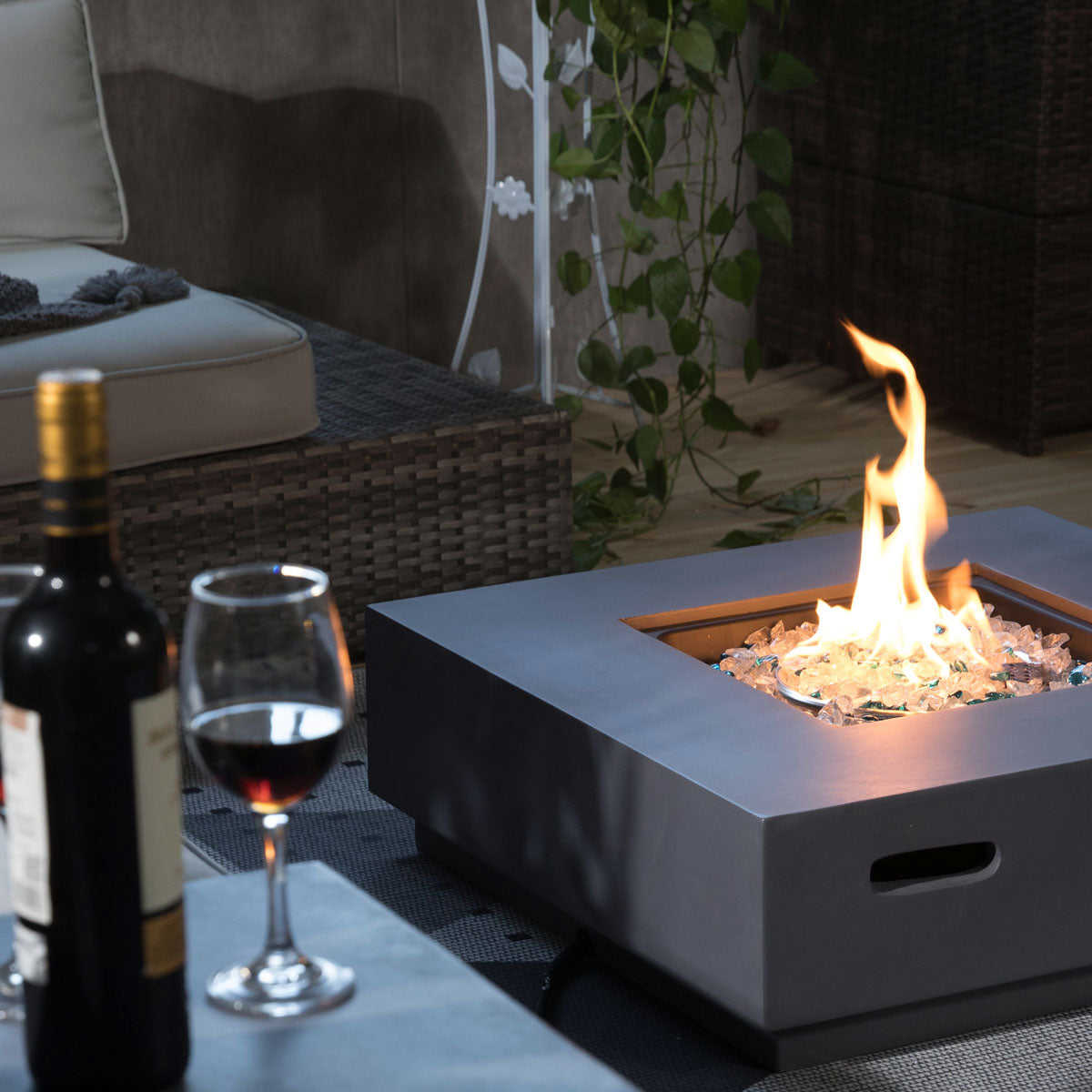 28inch Concrete Propane Outdoor Fire Pit Table with Propane Tank Cover Grey