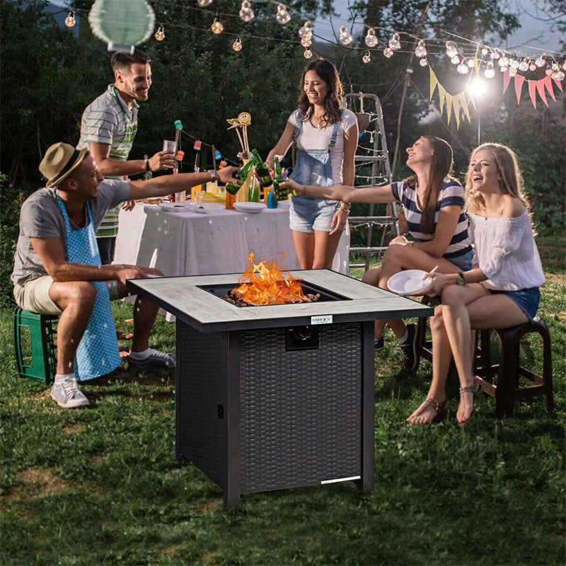 30 Square Outdoor Propane Fire Pit Table with 50,000 BTU and Waterproof Cover