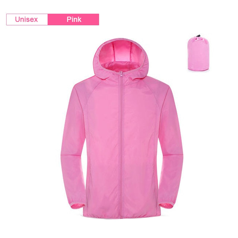 Unisex Waterproof Camping Rain Jacket with Sun Protection and Quick-Dry Feature