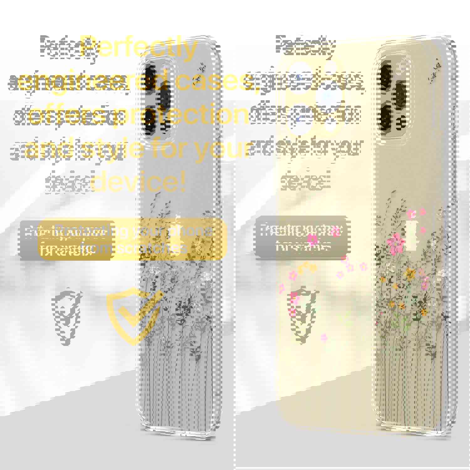 High-Quality TPU Clear Case with Floral Flowers Design for iPhone & Samsung Phones