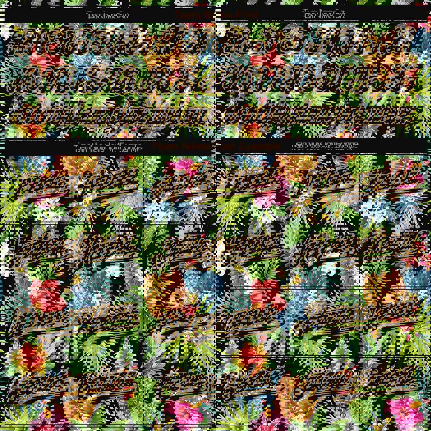 Custom Black Old Gold 3D Pattern Design Hawaii Tropical Pineapples, Palm Leaves And Flowers Authentic Baseball Jersey