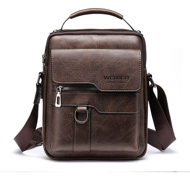 Men's Leather Crossbody Shoulder Bag with Multiple Pockets