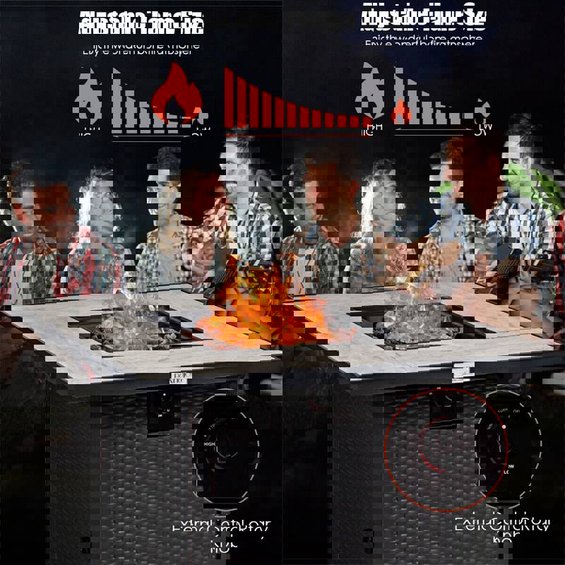 30 Square Outdoor Propane Fire Pit Table with 50,000 BTU and Waterproof Cover