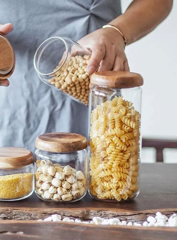 Wilder Collection Acacia Wood & Glass Sealable Food Storage Jars
