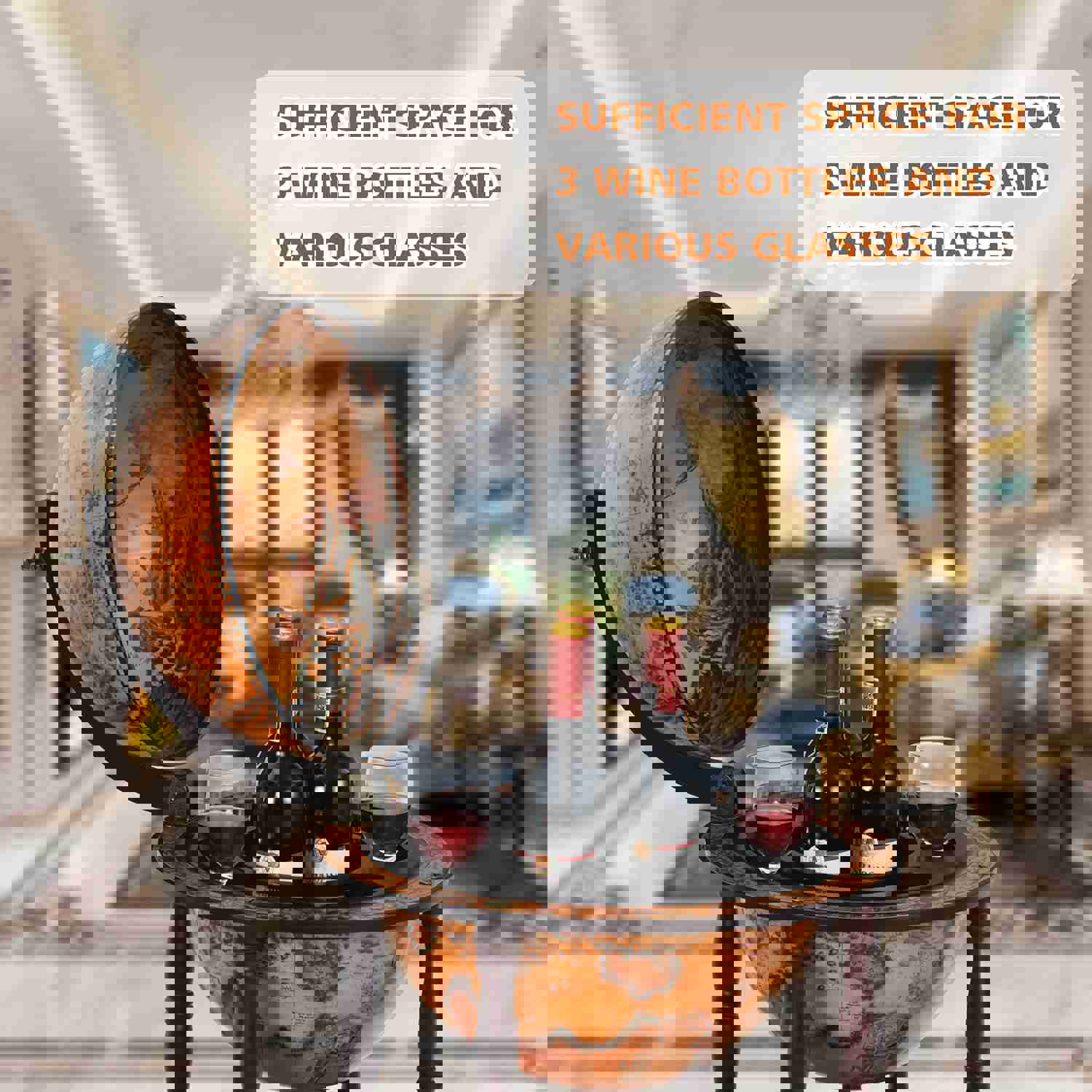 Tabletop 13 Globe Wine Bar Stand with 16th Century Italian Nautical Chart Design