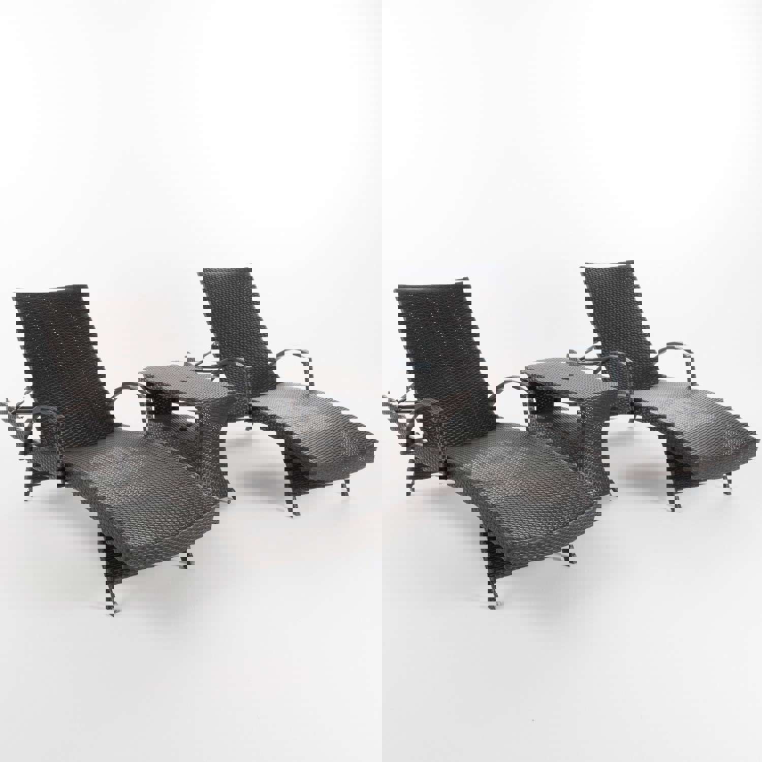 Lakeport Outdoor 3 Piece Multibrown Wicker Chaise Lounge Set with Table