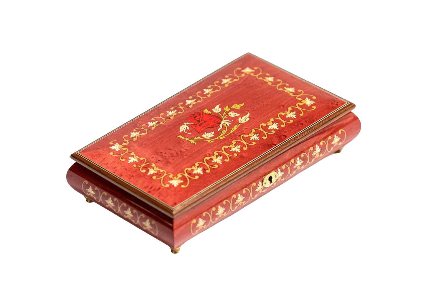 Sorrento Music Box Pink Floral with Red Rose in Glossy Finish