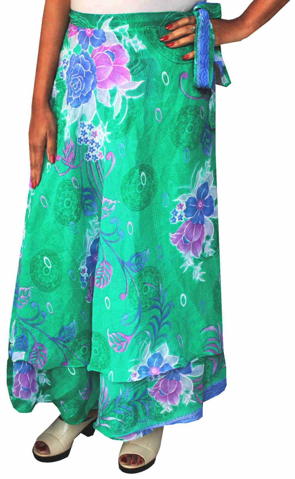 Long Indian Skirt for Women - Wrap Around Rayon Skirt (Green)