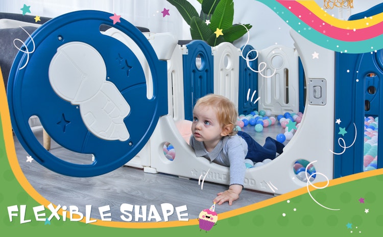 Astronaut Theme Baby Playpen - Foldable Play Yard for Toddlers, Indoor & Outdoor Safety Gates
