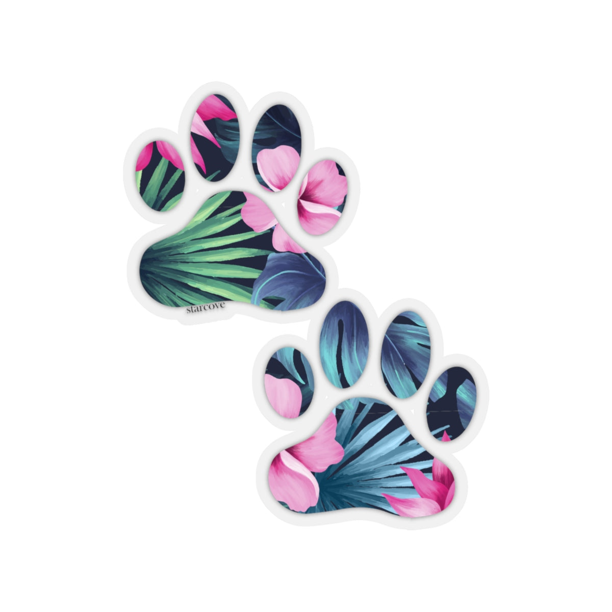Tropical Dog Paw Print Sticker - Floral Leaf Design for Pets Lovers