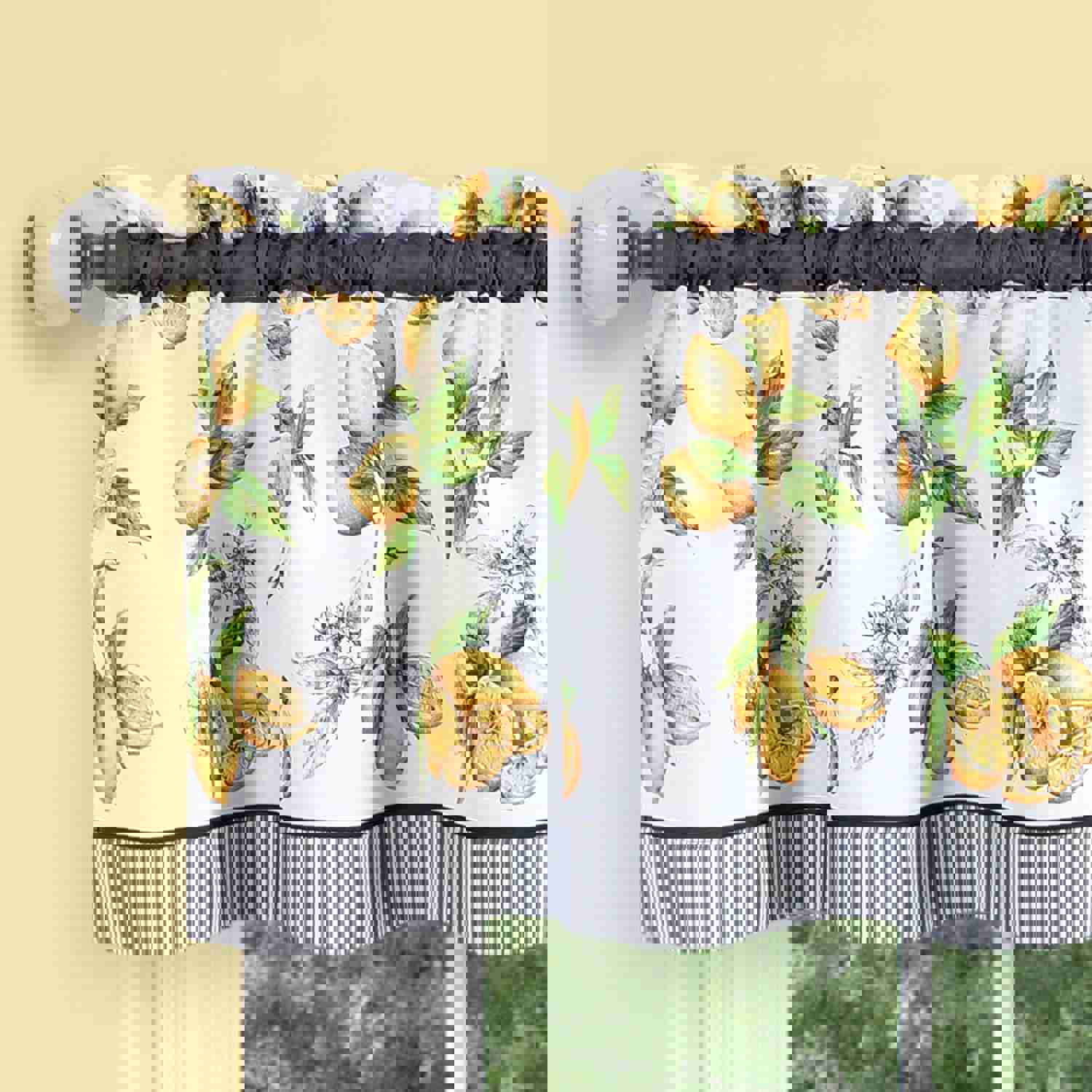 Lemon Drop 3-Piece Printed Kitchen Curtain Set - Yellow, Tiers 58x36, Swag 58x14 Inches