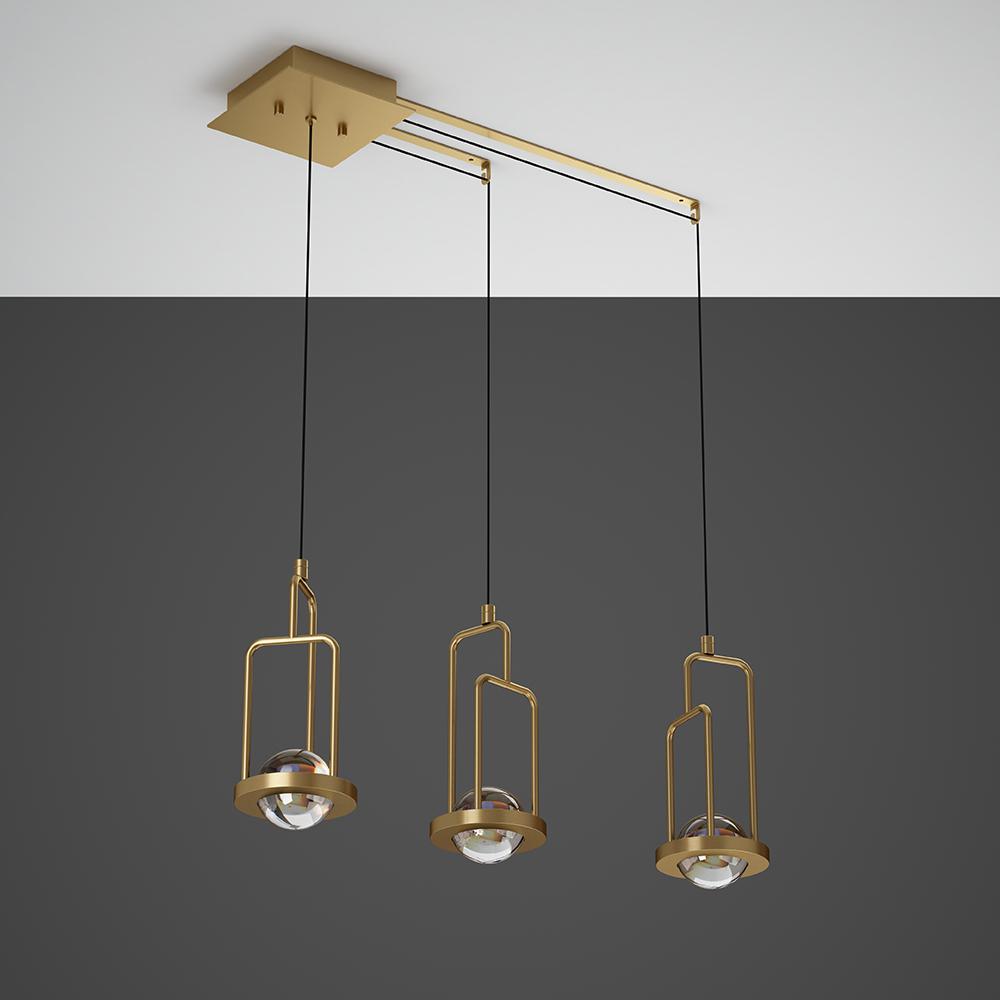 5-Light Kitchen Island Light Crystal Linear Pendant Light in Gold