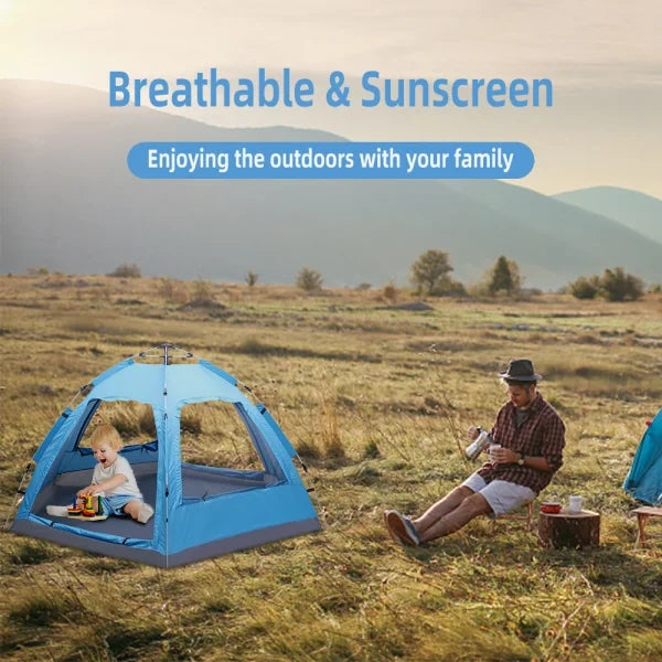 3-4 Person Automatic Family Camp Tent Instant Pop Up Waterproof for Camping Hiking Travel Outdoor Activities