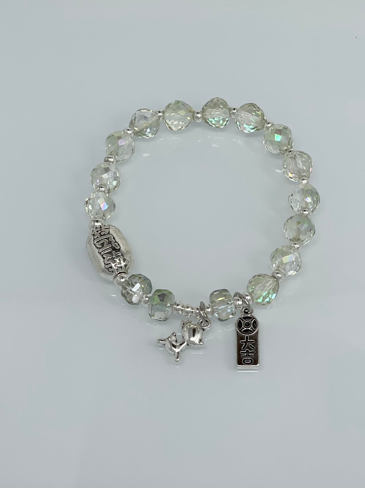 Bless Good Luck Crystal Beaded Pendant Layer Bracelet for Men and Women