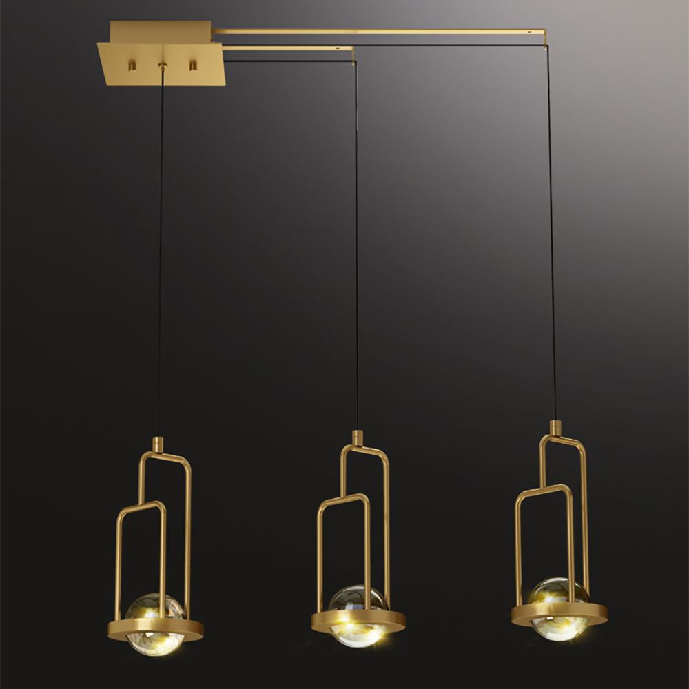 5-Light Kitchen Island Light Crystal Linear Pendant Light in Gold