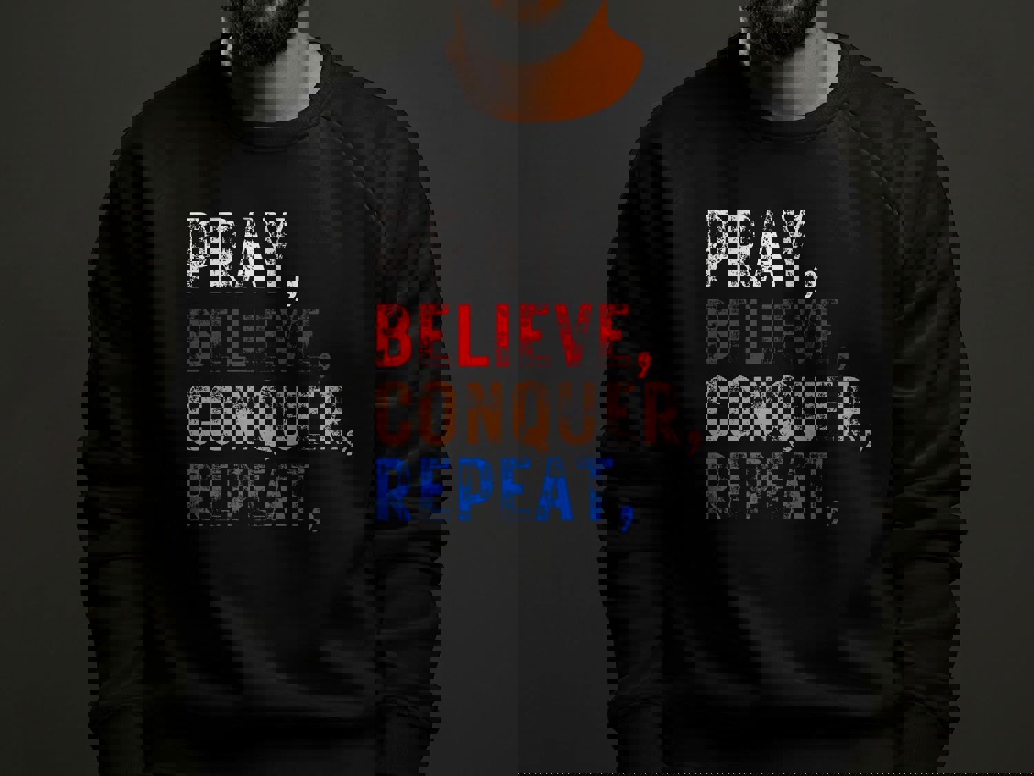 Christian T-Shirts - Pray Believe Conquer Repeat Inspirational Tees