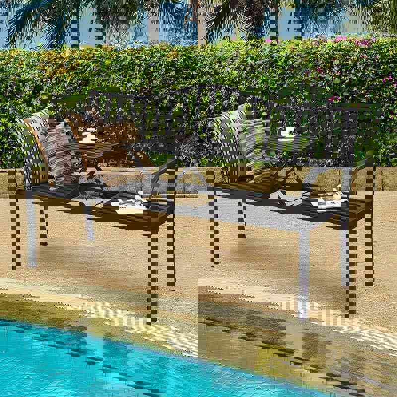 59.5 Large Outdoor Patio Metal Bench with Pullout Table, Weather-Resistant Garden Bench
