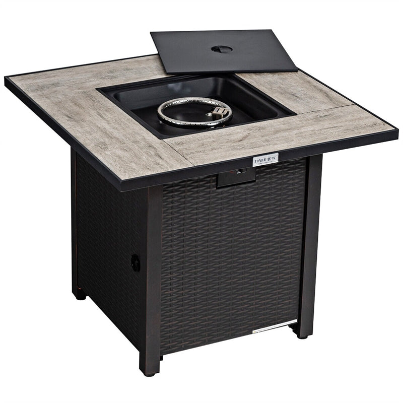 30 Square Outdoor Propane Fire Pit Table with 50,000 BTU and Waterproof Cover