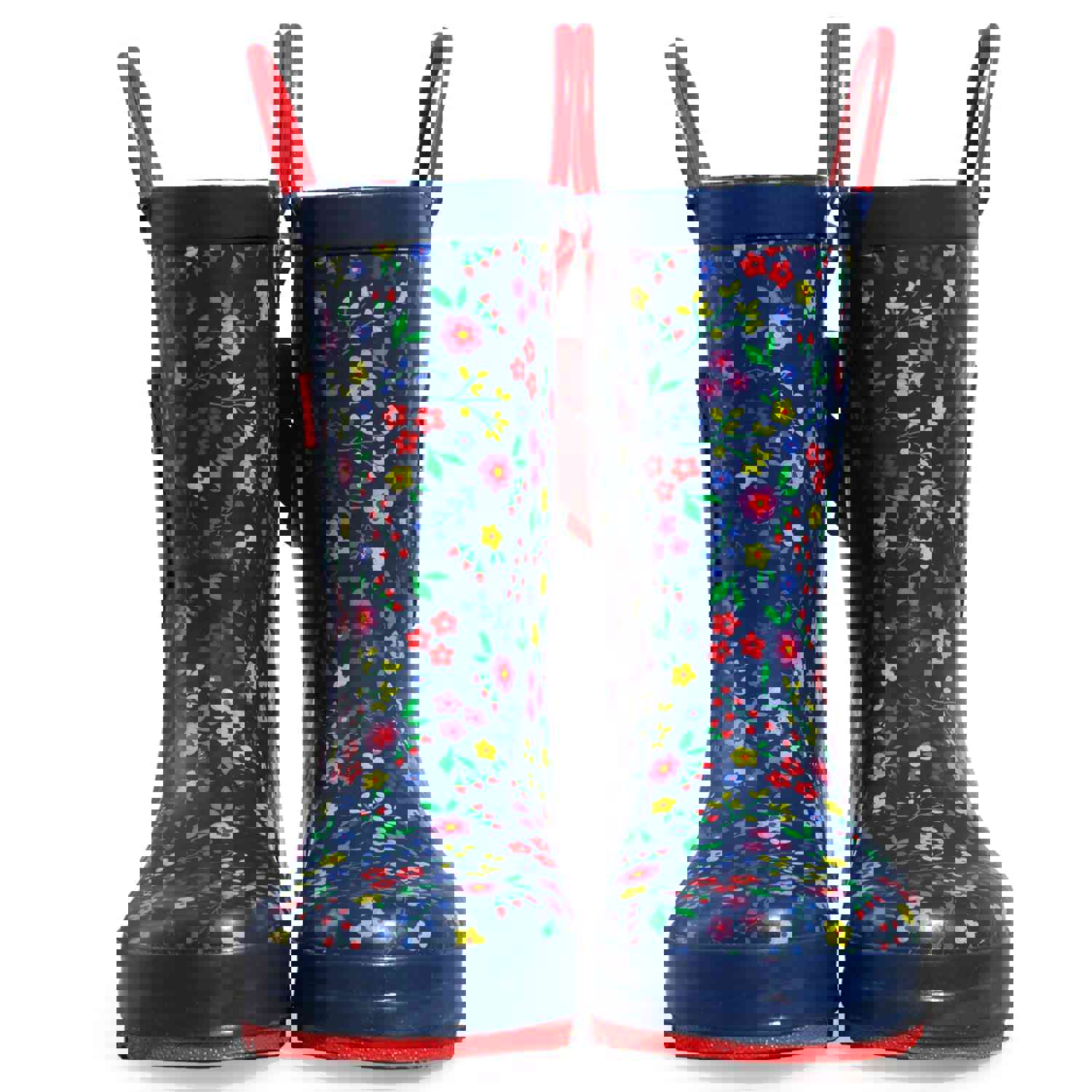 Floral Print 3D Bow Navy Kids Rain Boots