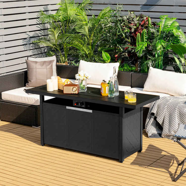 57 Inches Outdoor Propane Fire Pit Table with Auto-Ignition and Lava Rocks Lid