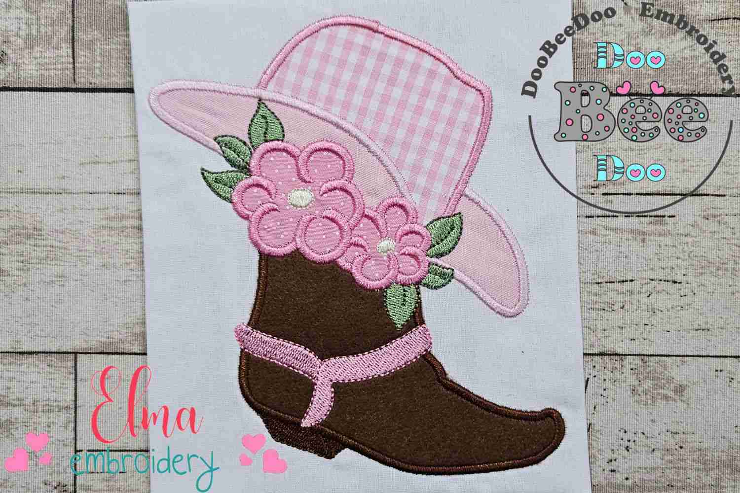 Cowgirl Boot, Hat and Flowers Applique Embroidery Design