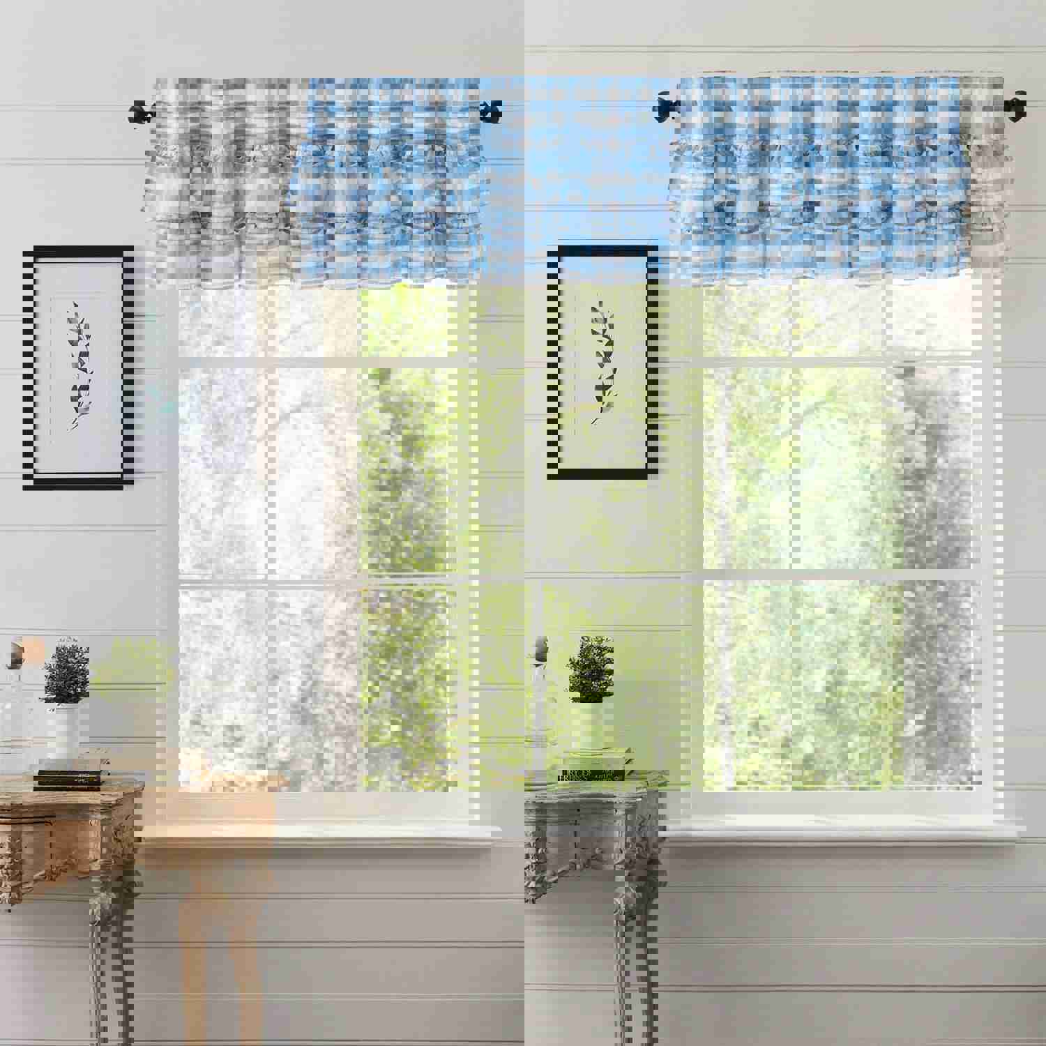 Annie Buffalo Blue Check Ruffled Valance 16x72 - Farmhouse Style Window Curtain