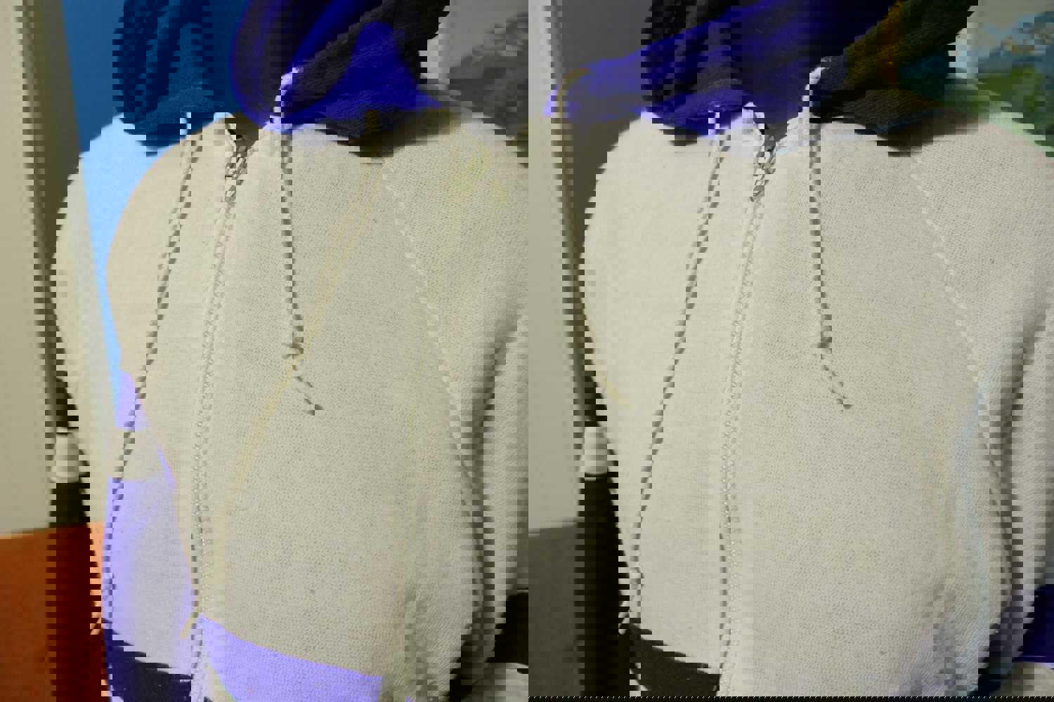 Vintage Blue White Track Zip Up Hoodie Sweatshirt - 70s 80s Sportswear