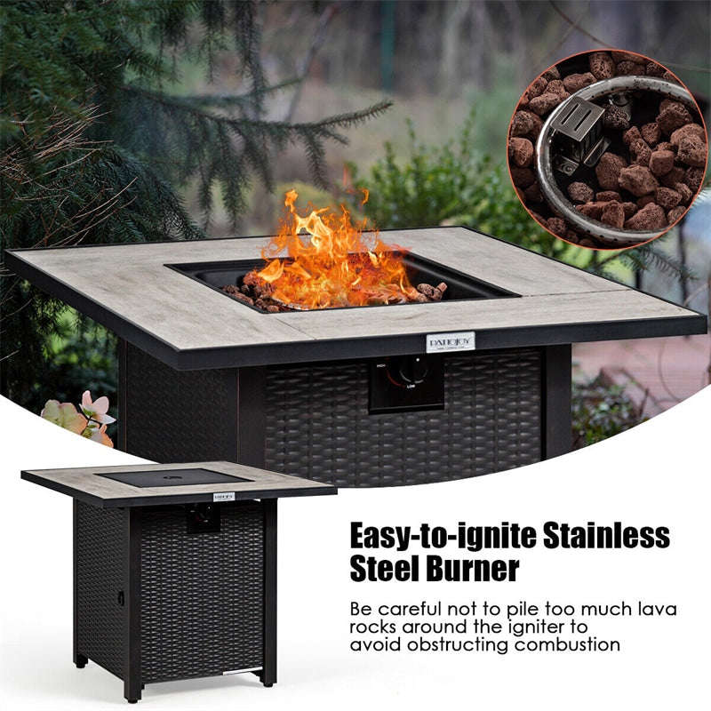 30 Square Outdoor Propane Fire Pit Table with 50,000 BTU and Waterproof Cover