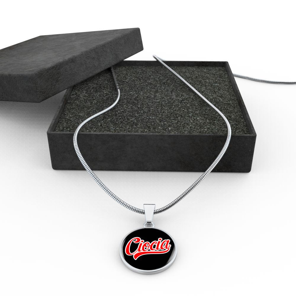 Ciocia Black Circle Pendant Necklace - Adjustable & Engravable