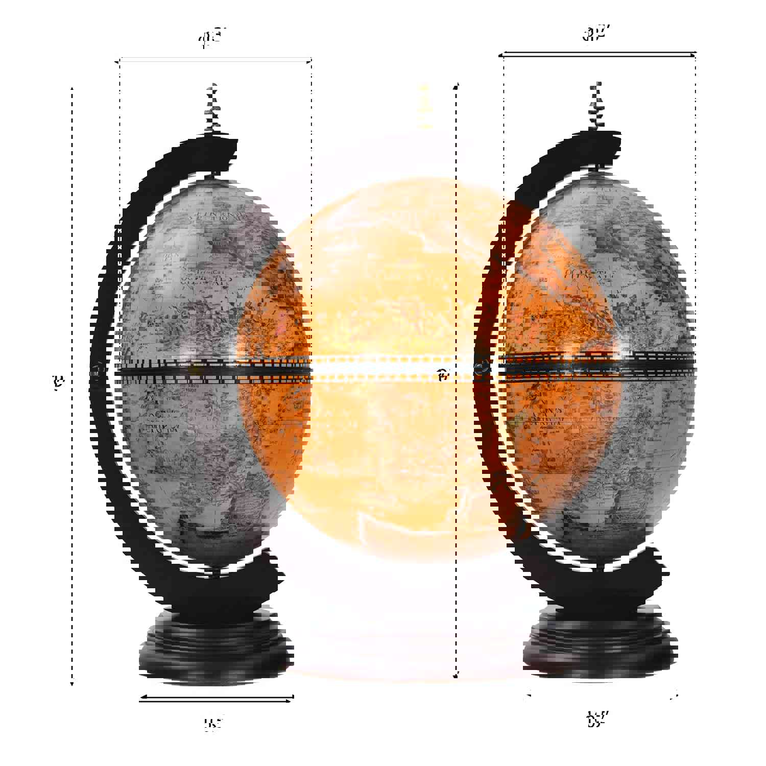 Tabletop 13 Globe Wine Bar Stand with 16th Century Italian Nautical Chart Design