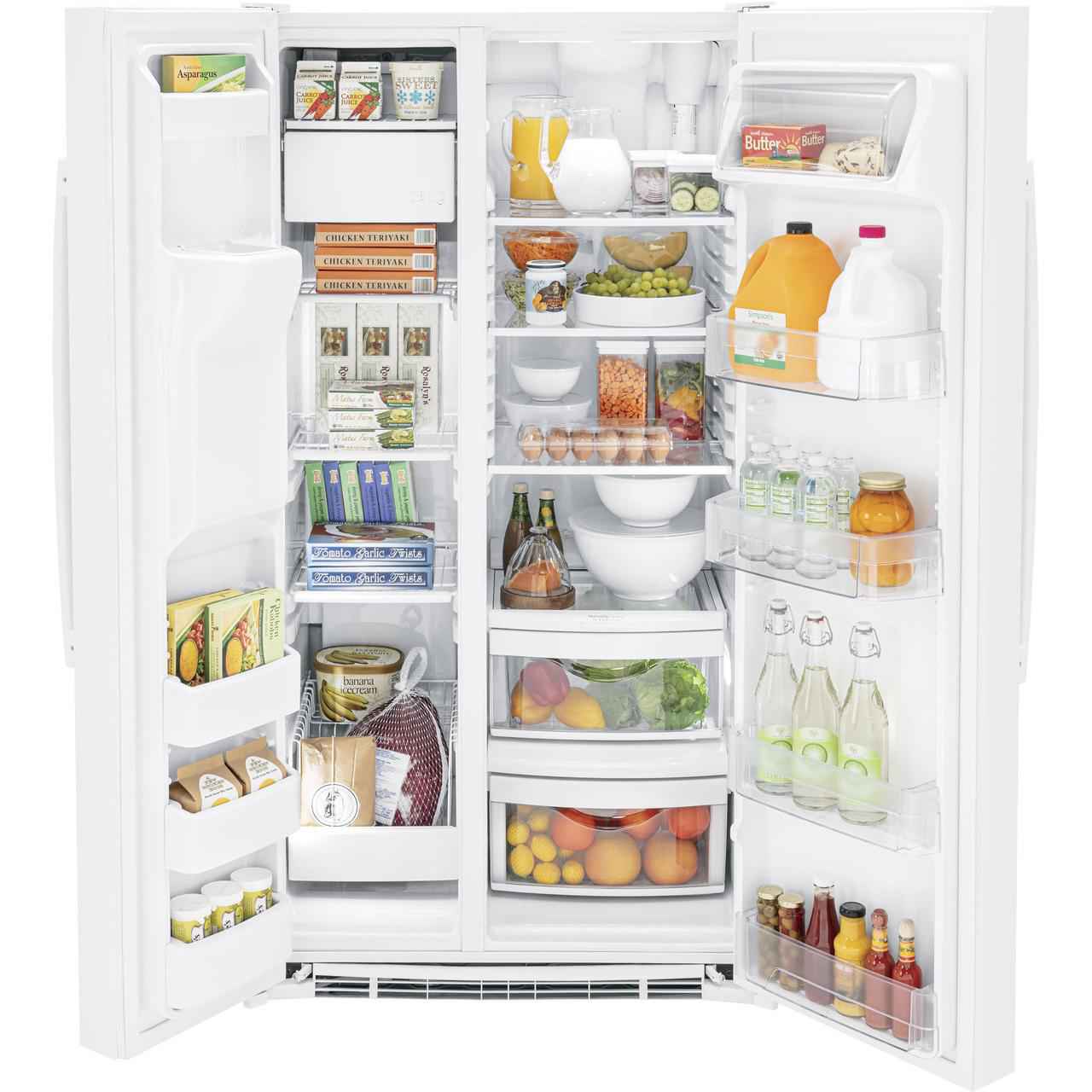 GE 36-inch, 25.3 cu. ft. Side-by-Side Refrigerator with Water and Ice Dispenser GSS25GGPWW