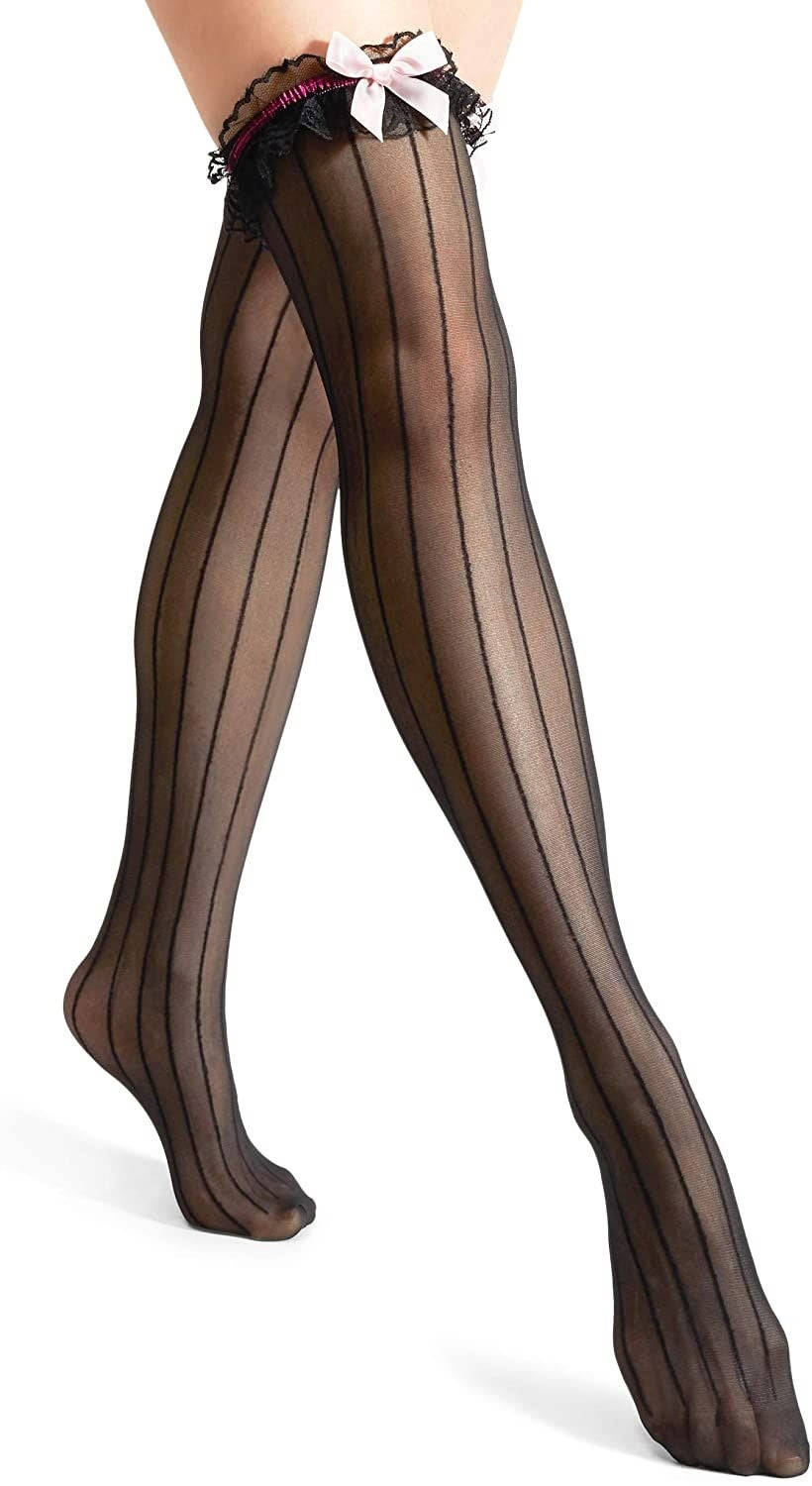 Women's Thigh High Stockings with Ruffles and Pink Bow (One Size, 2 Pairs)