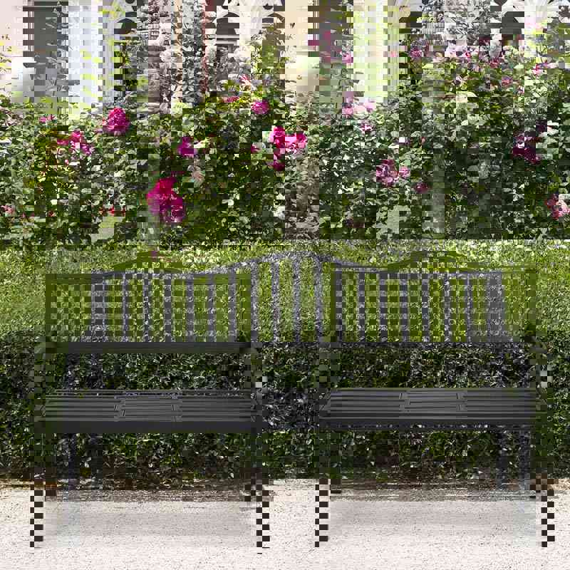 59.5 Large Outdoor Patio Metal Bench with Pullout Table, Weather-Resistant Garden Bench