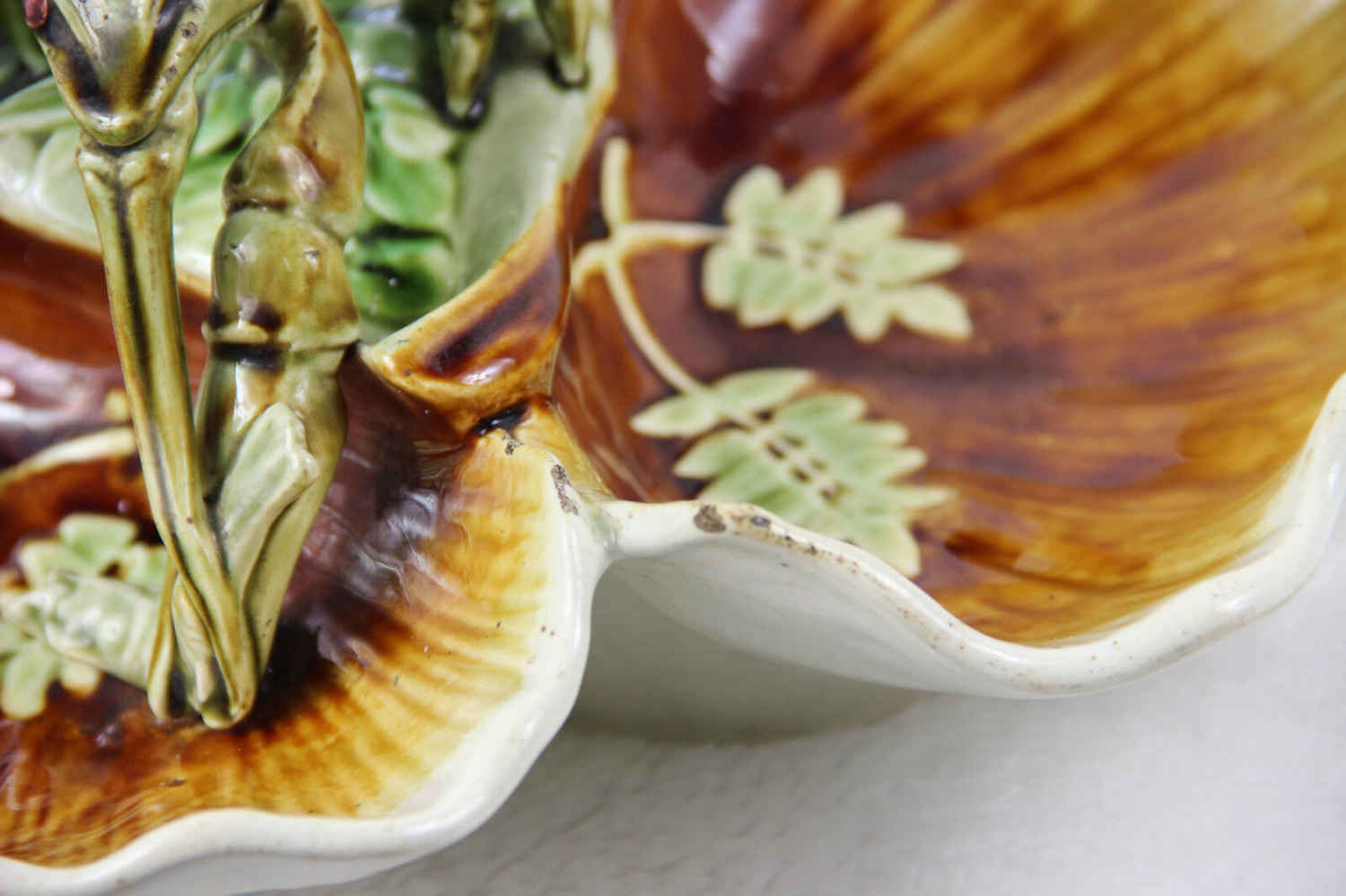 Antique Choisy le Roi Majolica Lobster Triform Centerpiece Bowl
