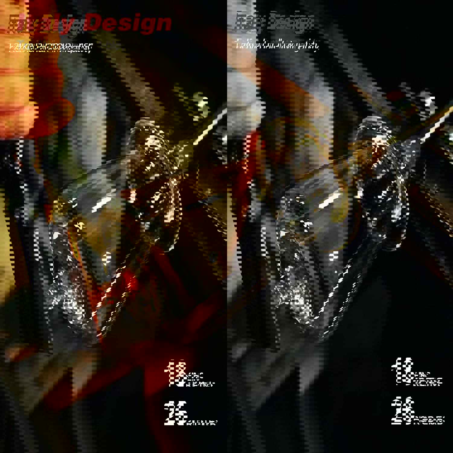 Teemto Crystal Wine Glasses Set of 6 - Hand Blown Italian Style, Lead Free, 17.4 oz